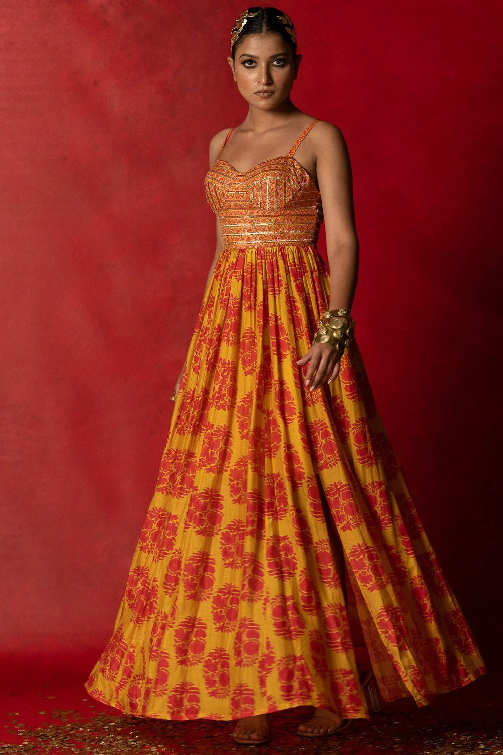 Pooja Keyur Yellow Aari Embroidered Maxi Dress - Image 4