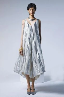 Shorshe White & Silver Asymmetric Dress