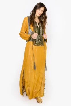 Heirloom By Rara Avis Yellow Ochre Embroidered Column Dress