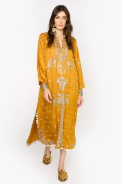 Heirloom By Rara Avis Yellow Hamsa Embroidered Column Dress