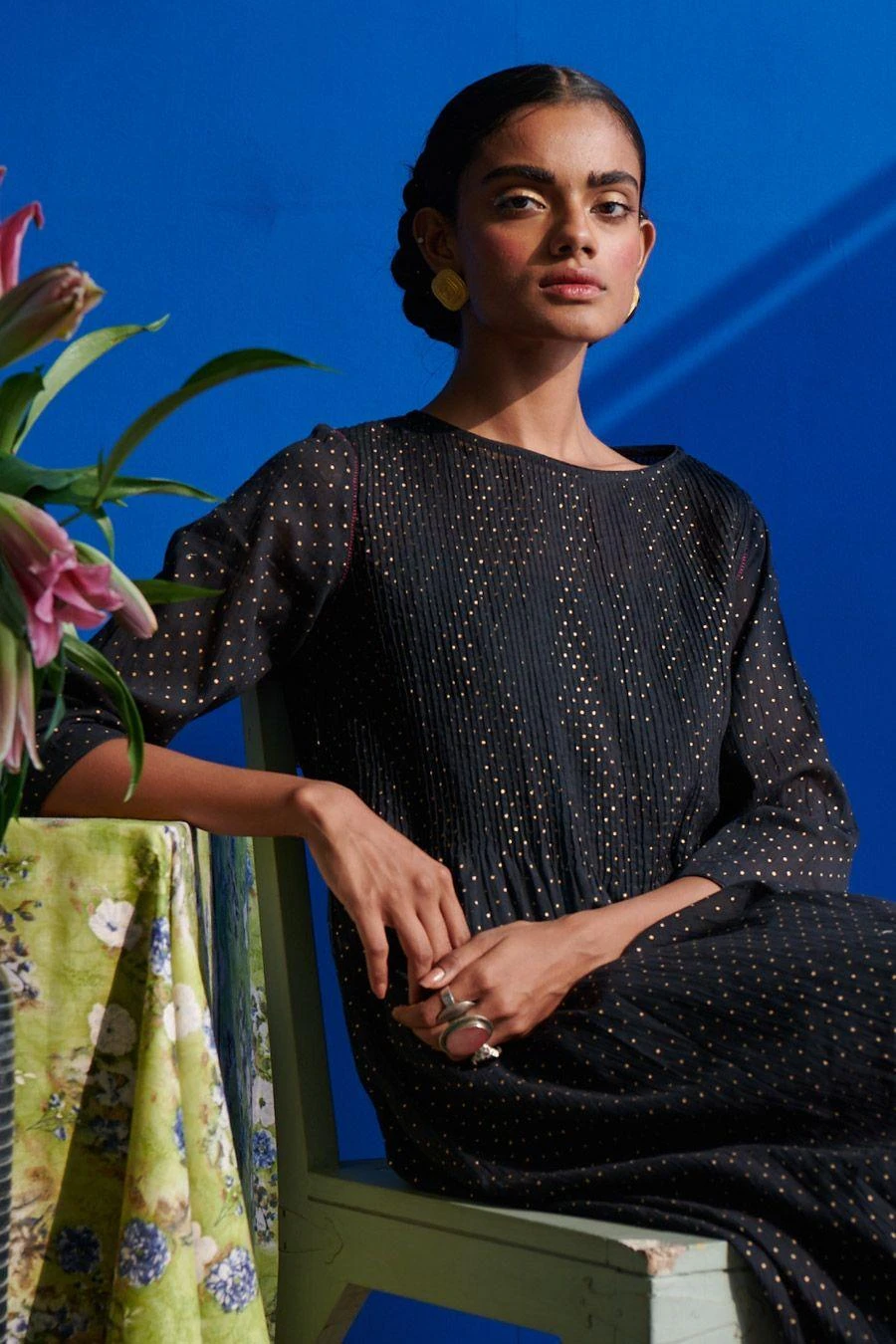 Indigene Black & Teal Pintucked Dress - Image 2