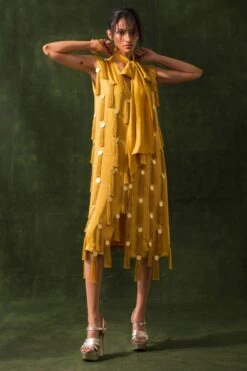 Richa Khemka Mustard Yellow Tasselled Dress