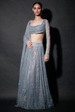 Itrh Grey Embellished A-line Lehenga Set