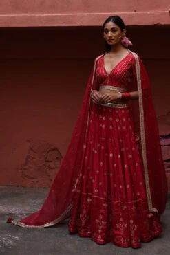 Deep Thee Vermillion Hand Embroidered Lehenga Set