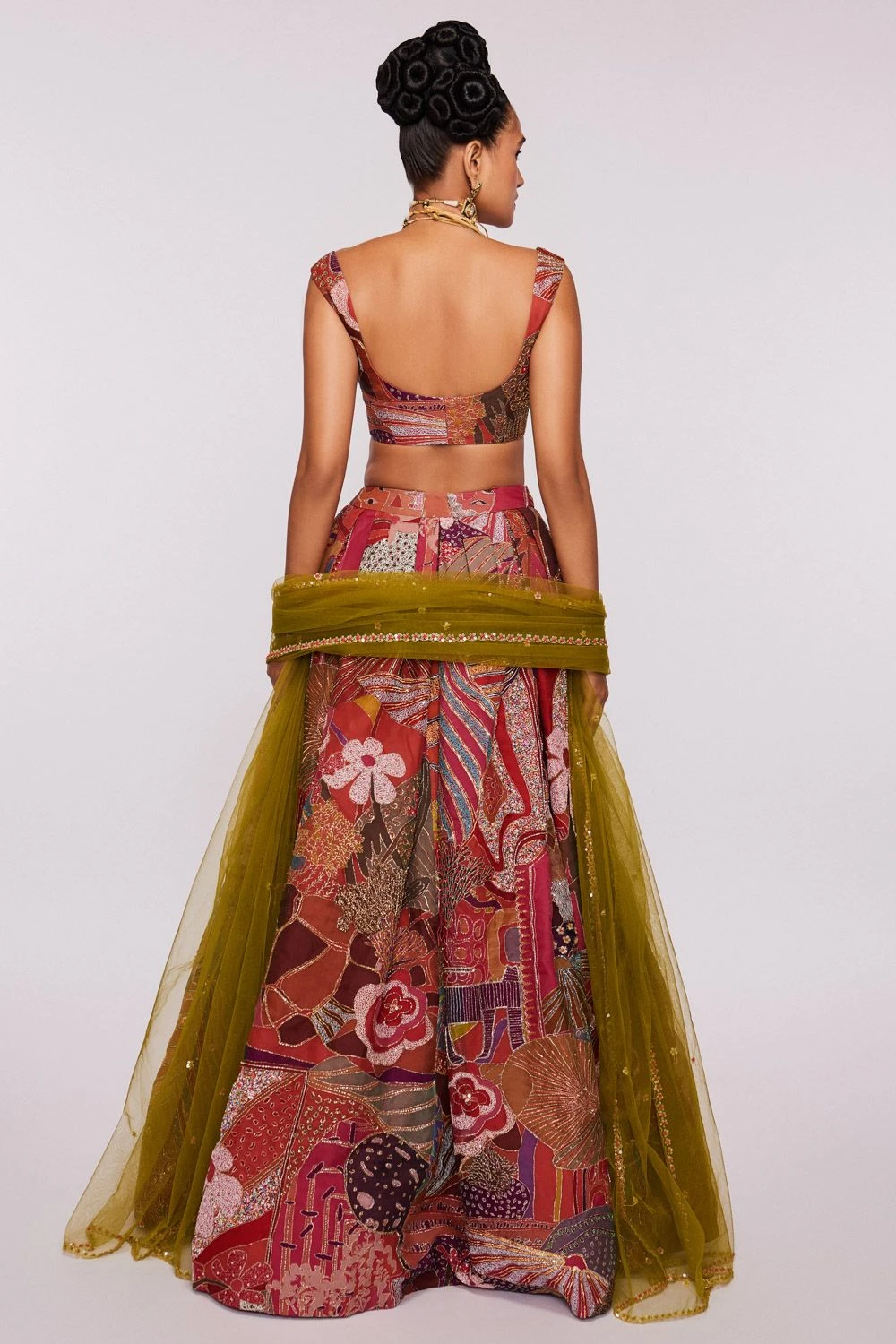 Aisha Rao Wine Printed & Embellished Lehenga Set - Image 4