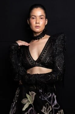 Ritika Mirchandani Black Geometric Embellished Lehenga Set