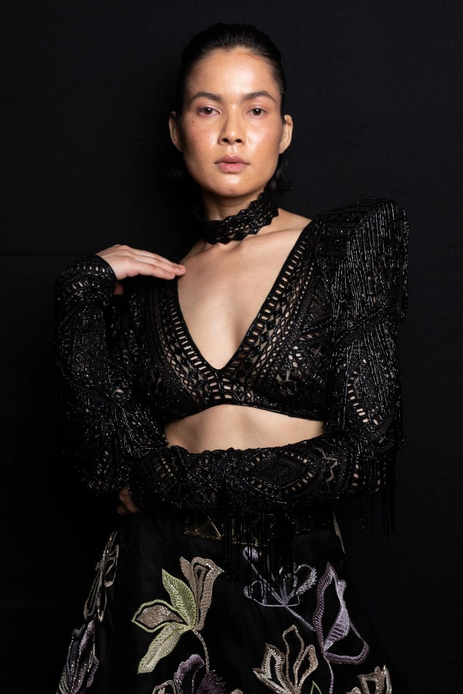 Ritika Mirchandani Black Geometric Embellished Lehenga Set