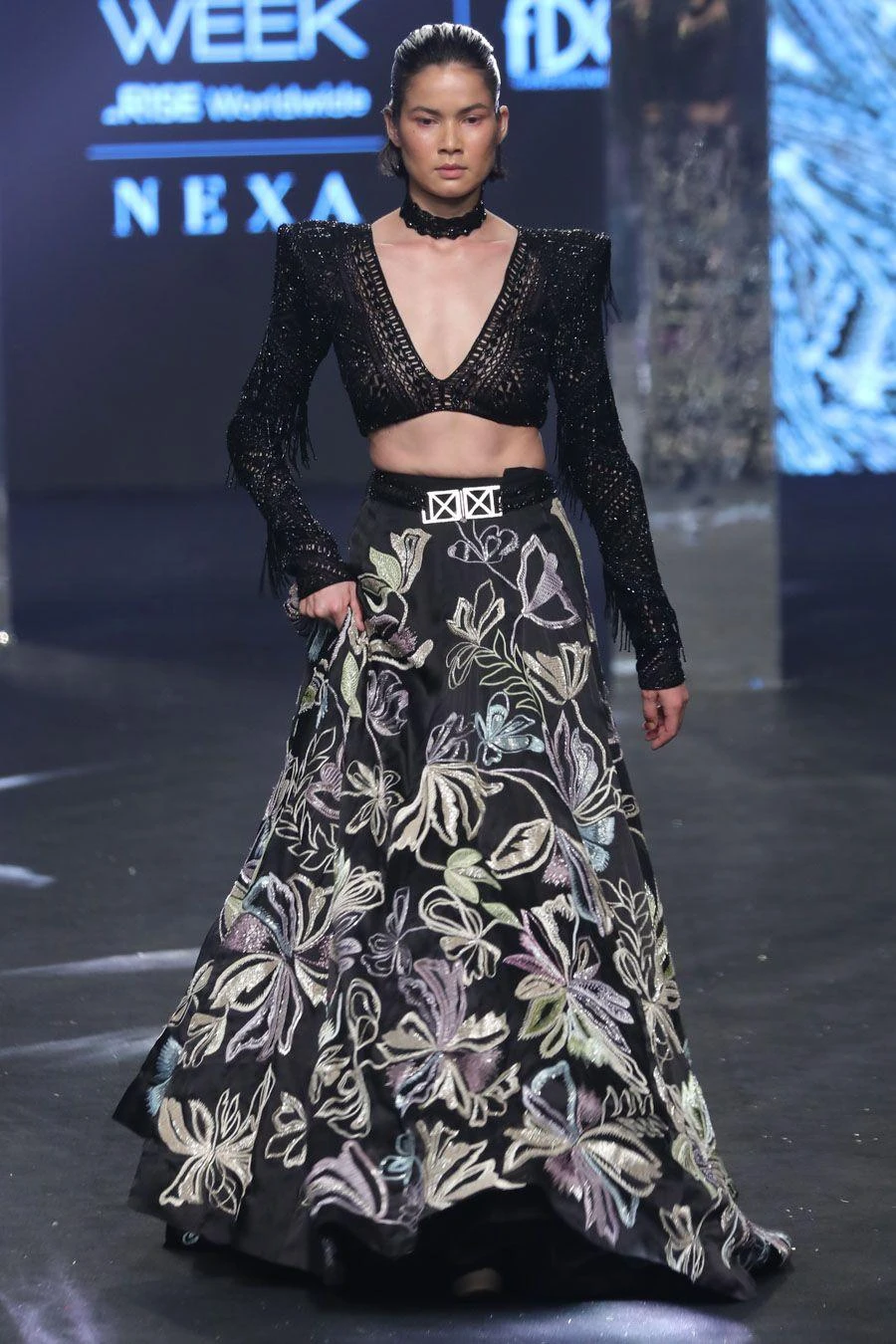 Ritika Mirchandani Black Geometric Embellished Lehenga Set - Image 3