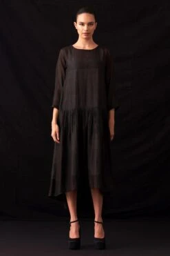 Amrich Black Hi-lo Handwoven Dress
