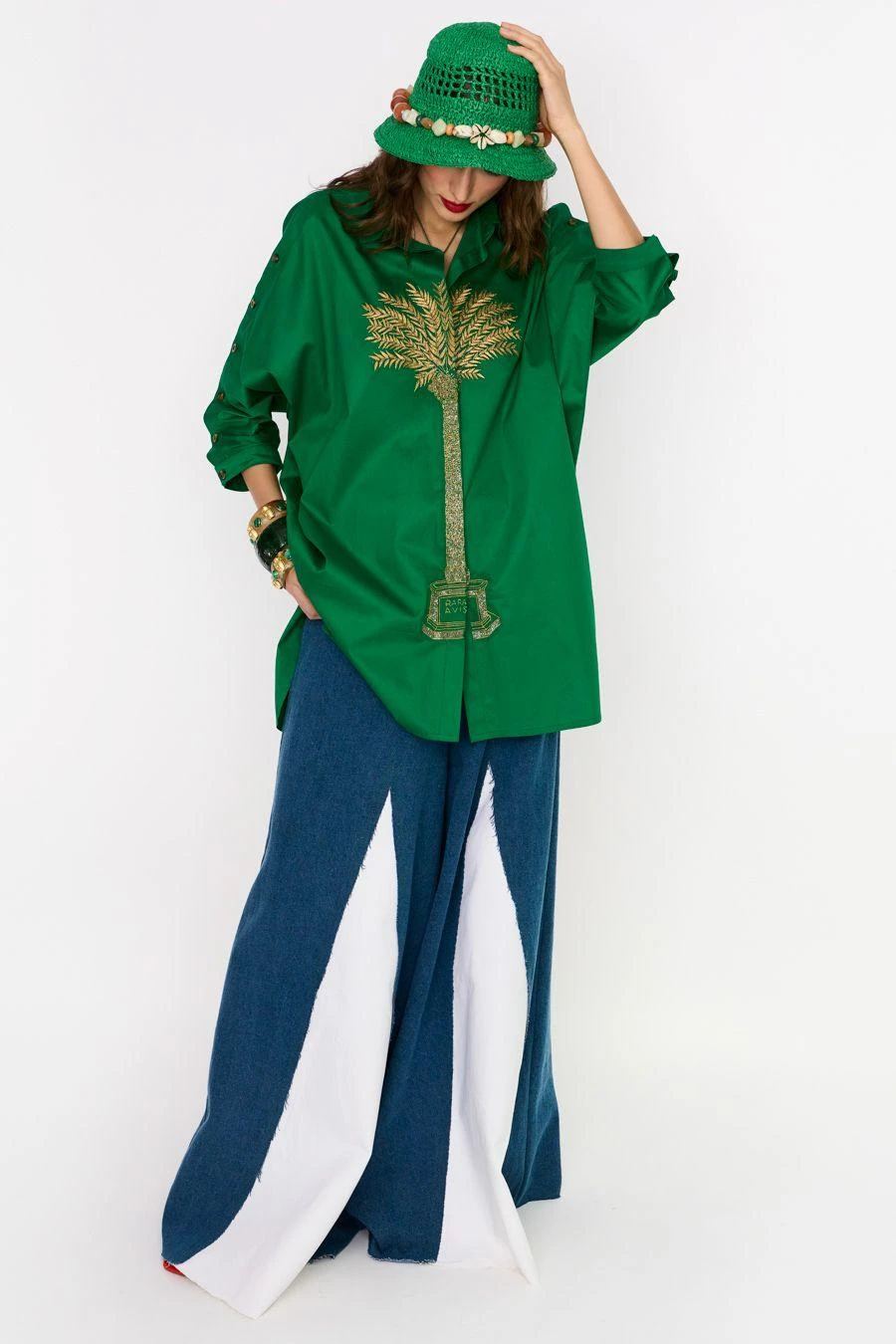 Rara Avis Green Palm Embellished Shirt