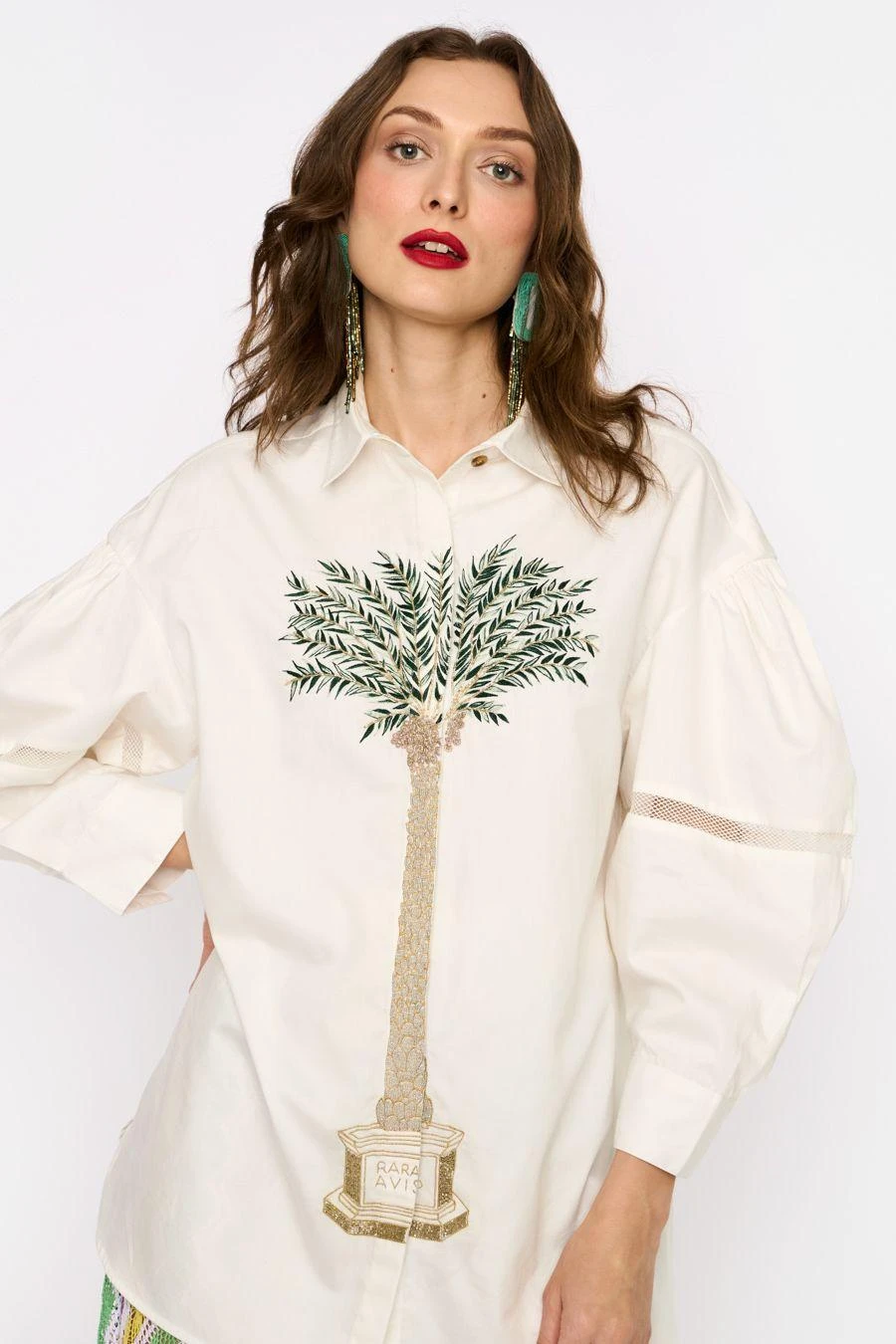 Rara Avis Ivory Dropped Shoulder Hand Embellished Shirt - Image 3