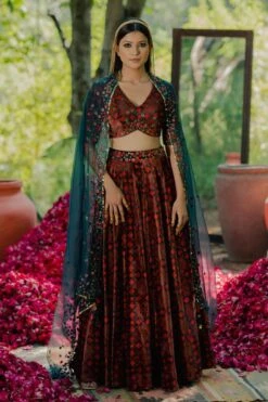 Pooja Keyur Teal Aari Embroidered Lehenga Set