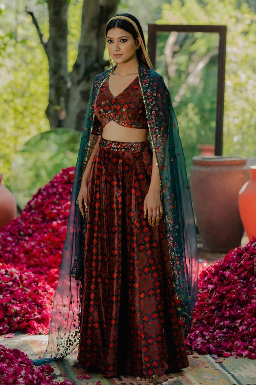 Pooja Keyur Teal Aari Embroidered Lehenga Set - Image 2