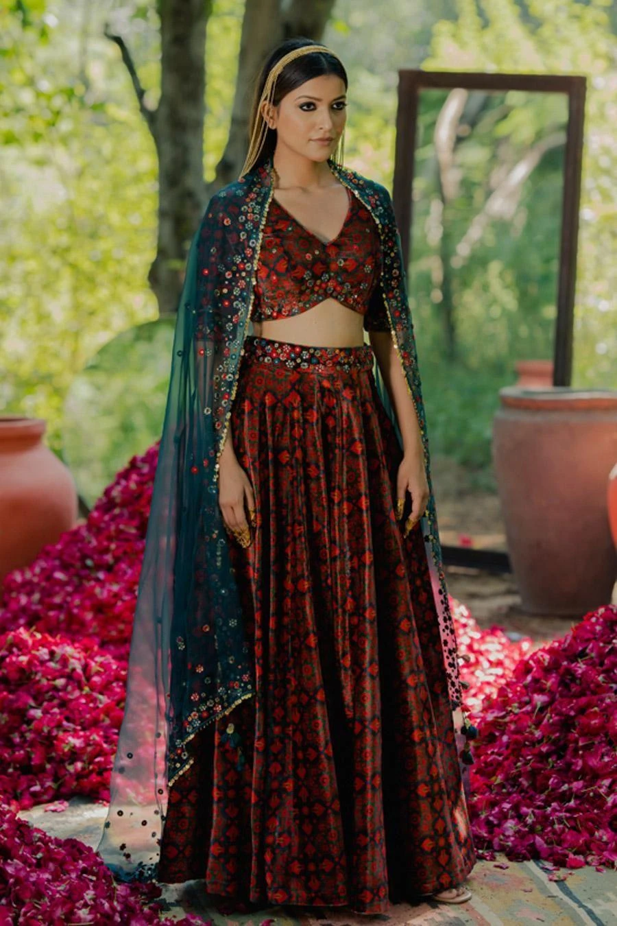 Pooja Keyur Teal Aari Embroidered Lehenga Set - Image 3