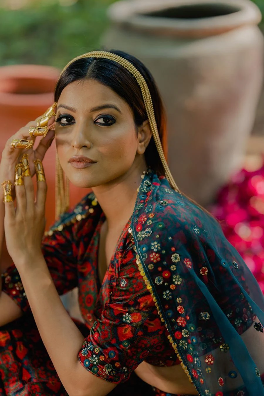 Pooja Keyur Teal Aari Embroidered Lehenga Set - Image 4