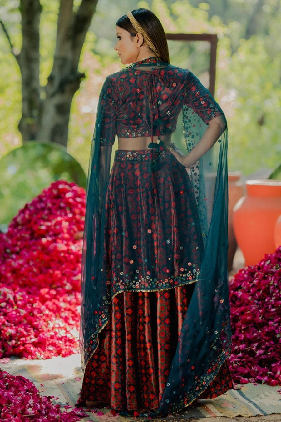 Pooja Keyur Teal Aari Embroidered Lehenga Set - Image 5