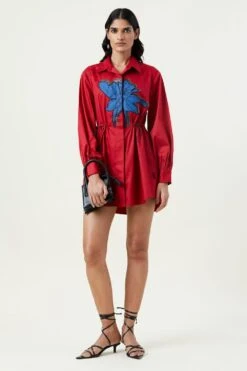 Kanika Goyal Label Red Applique Shirt Dress