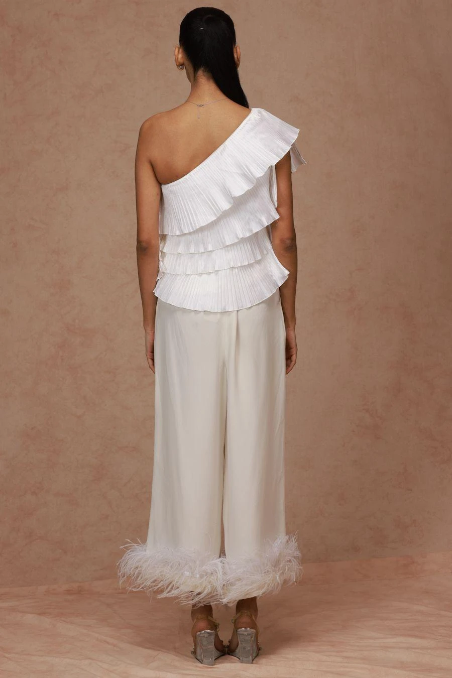 Shriya Som Ivory Pleated One Shoulder Top - Image 2