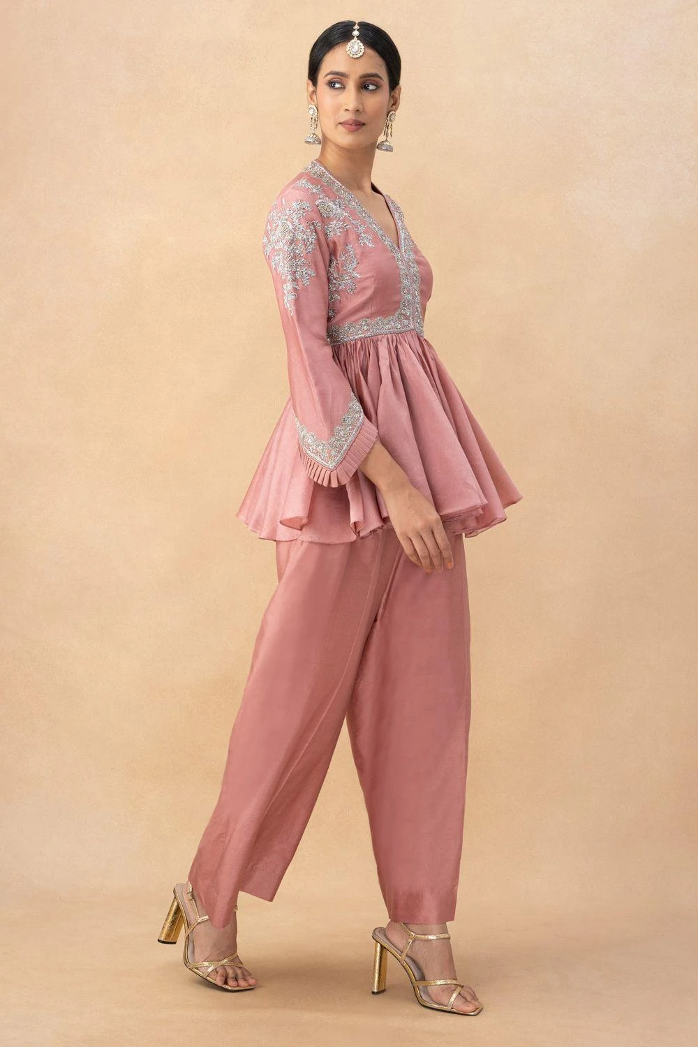 Jayanti Reddy Peach Zardosi Embellished Top - Image 2