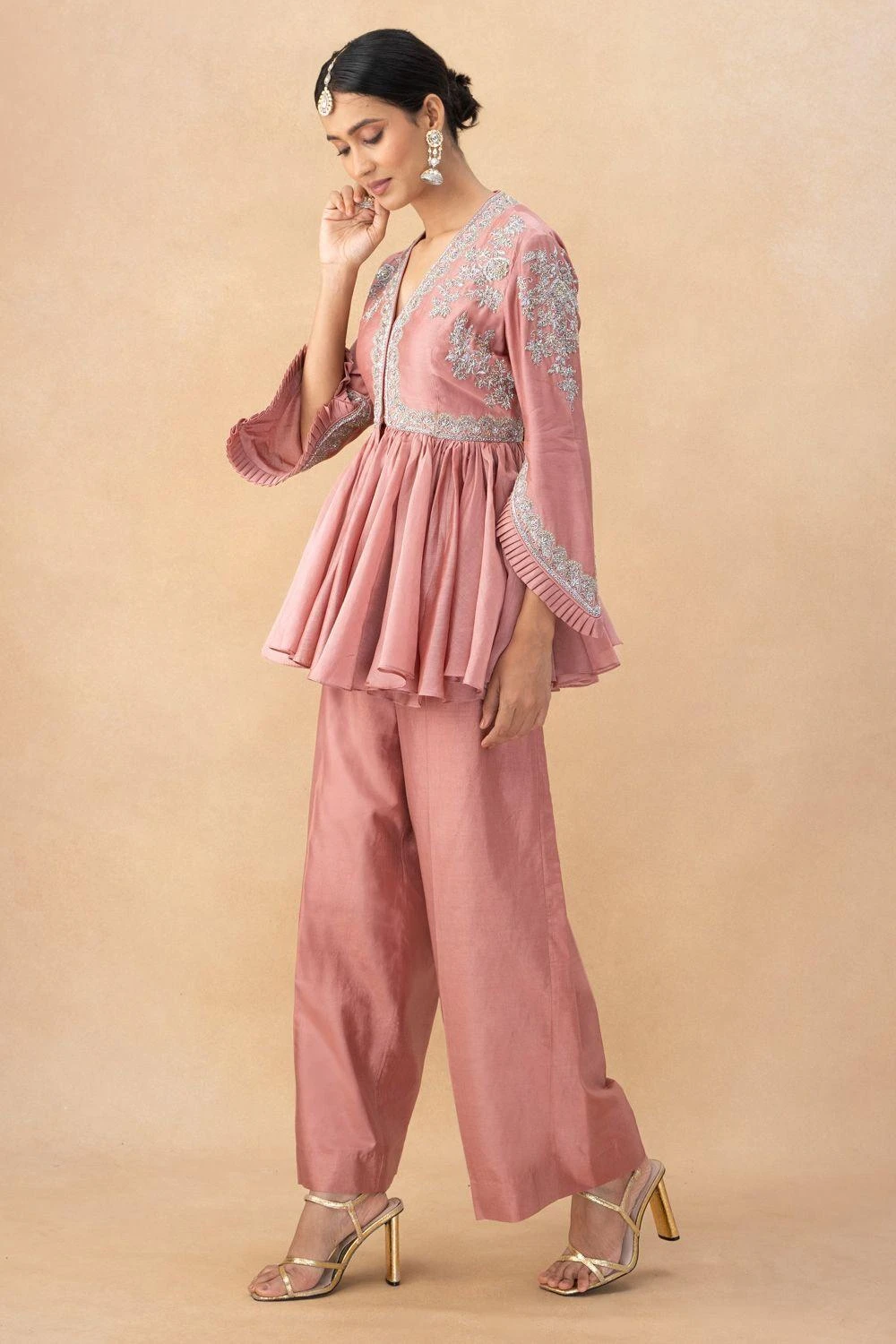 Jayanti Reddy Peach Zardosi Embellished Top - Image 3