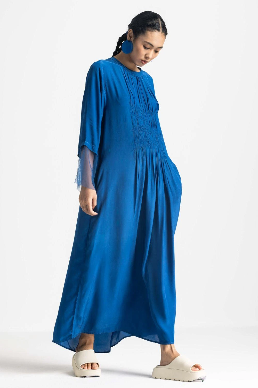 Three Electric Blue Smocked Dress - Image 4