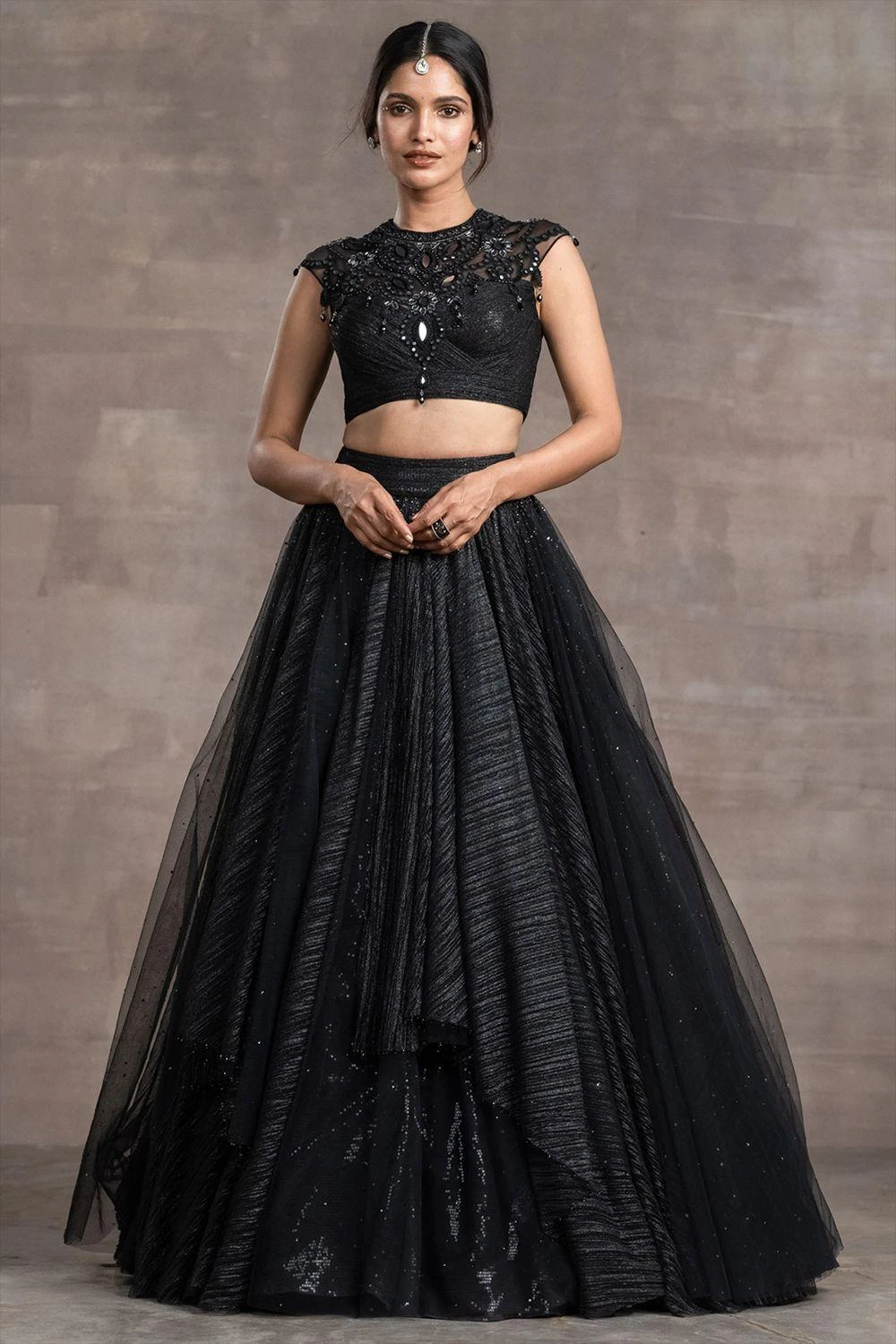 Tarun Tahiliani Black Draped Lehenga Set