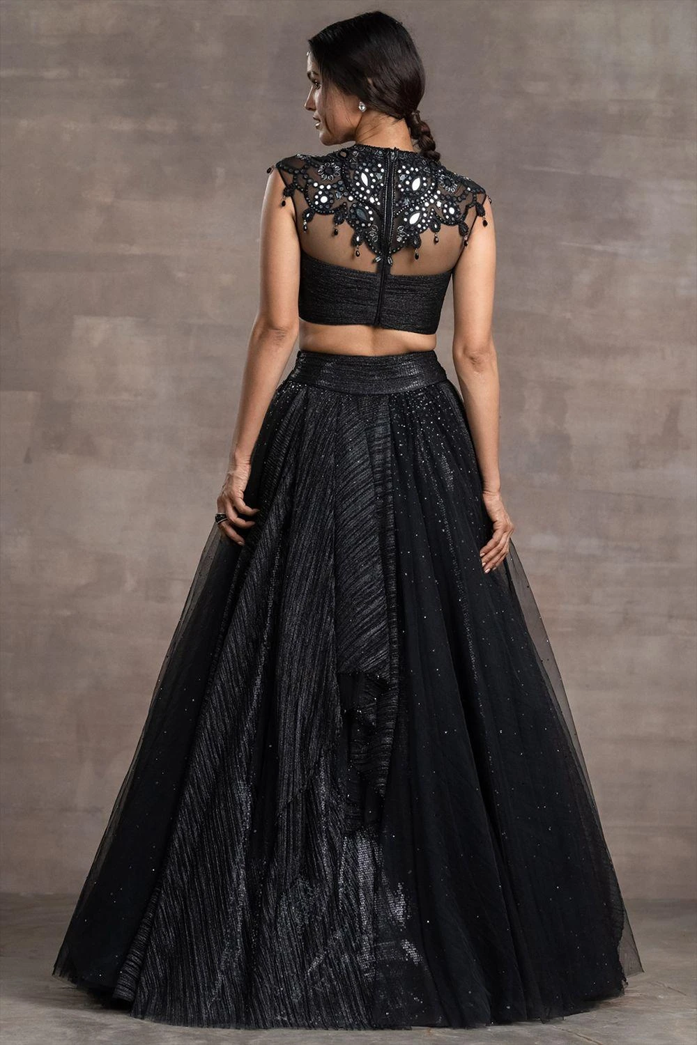 Tarun Tahiliani Black Draped Lehenga Set - Image 3