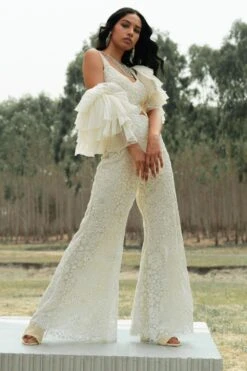 Mishru Ivory Floral Embroidered Jumpsuit