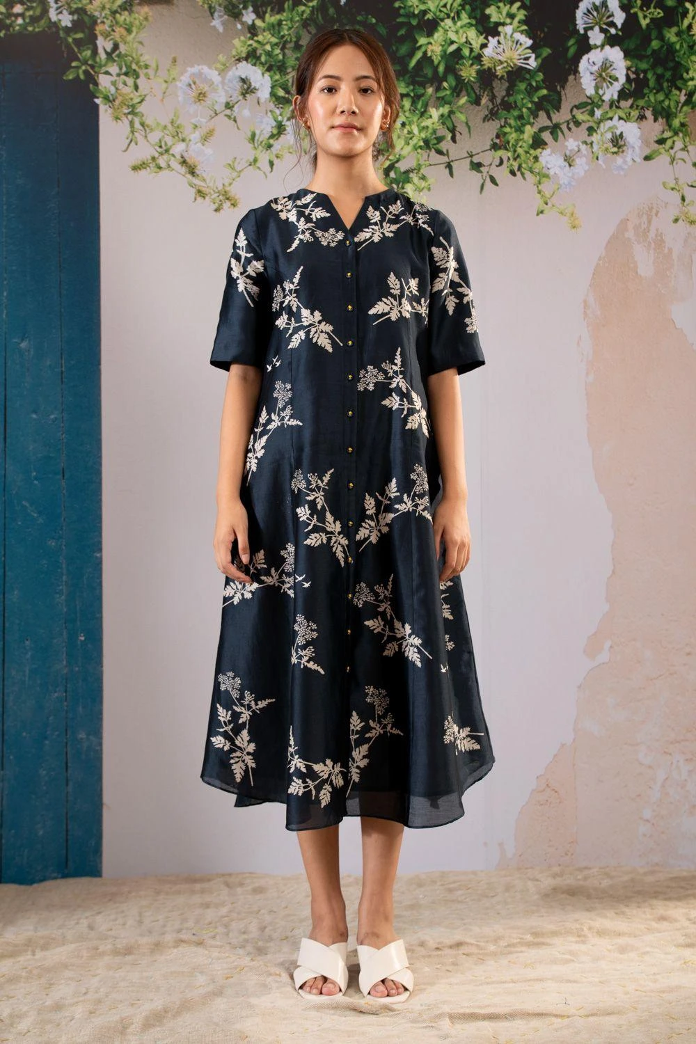 Arcvsh By Pallavi Singh Indigo Floral Printed Shirt Dress