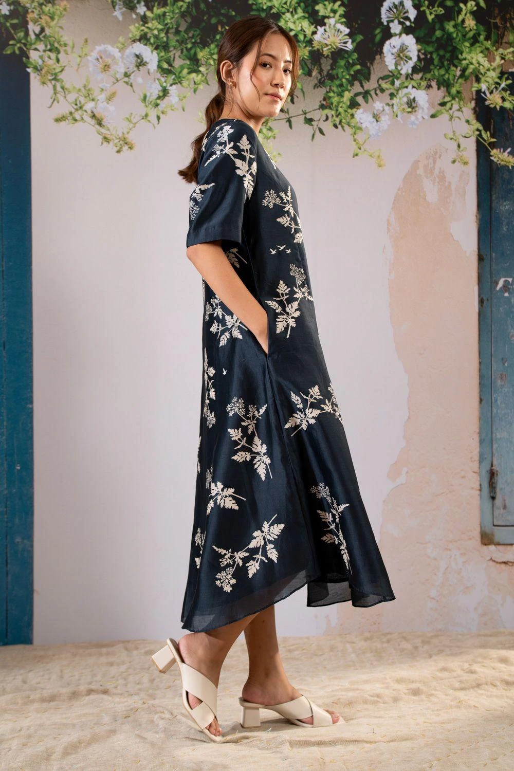 Arcvsh By Pallavi Singh Indigo Floral Printed Shirt Dress - Image 3