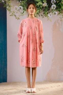 Arcvsh By Pallavi Singh Pink Dahlia Printed Pleated Dress