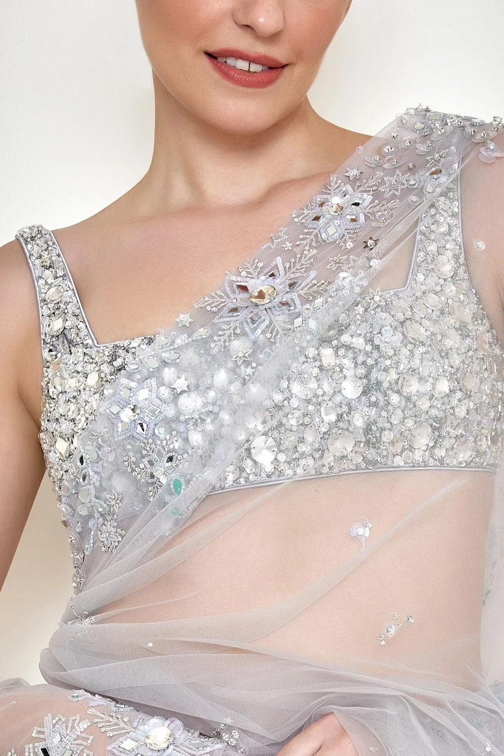 Dilnaz Ice Grey Diamante Blouse