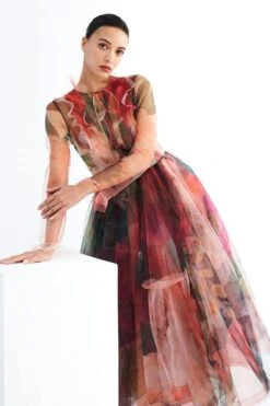 Gauri & Nainika Black October Print Midi Dress