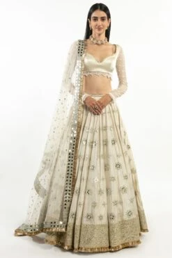Abhinav Mishra Ivory Resham & Mirror Embroidered Lehenga Set