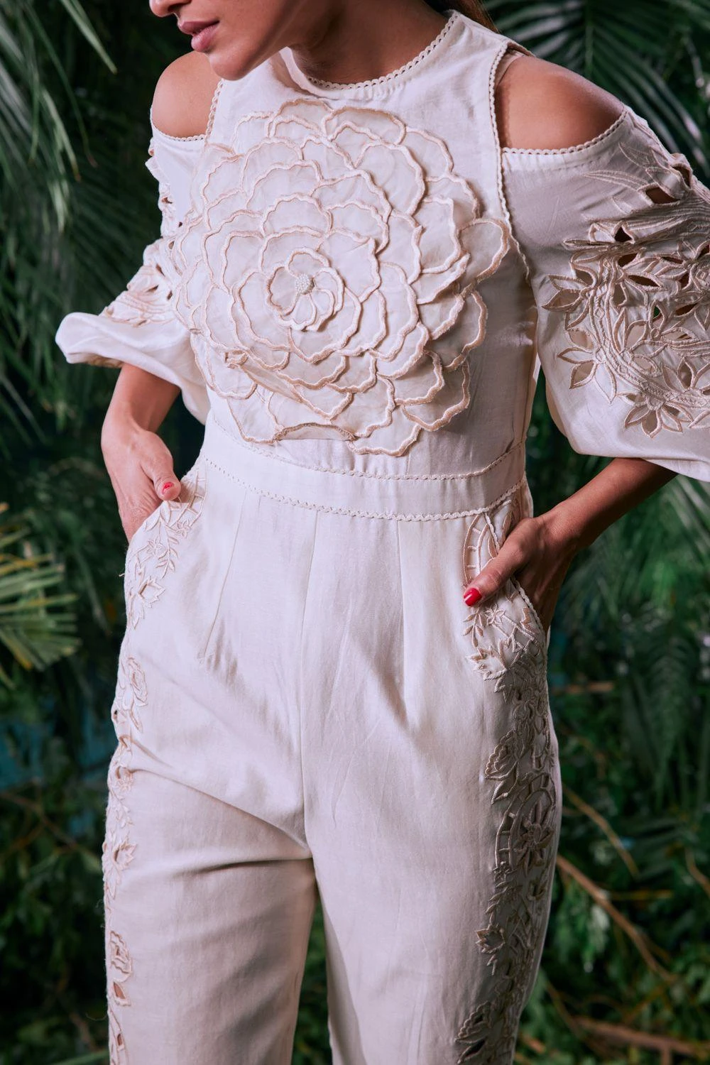 Chandrima Ivory Petal Jumpsuit - Image 3