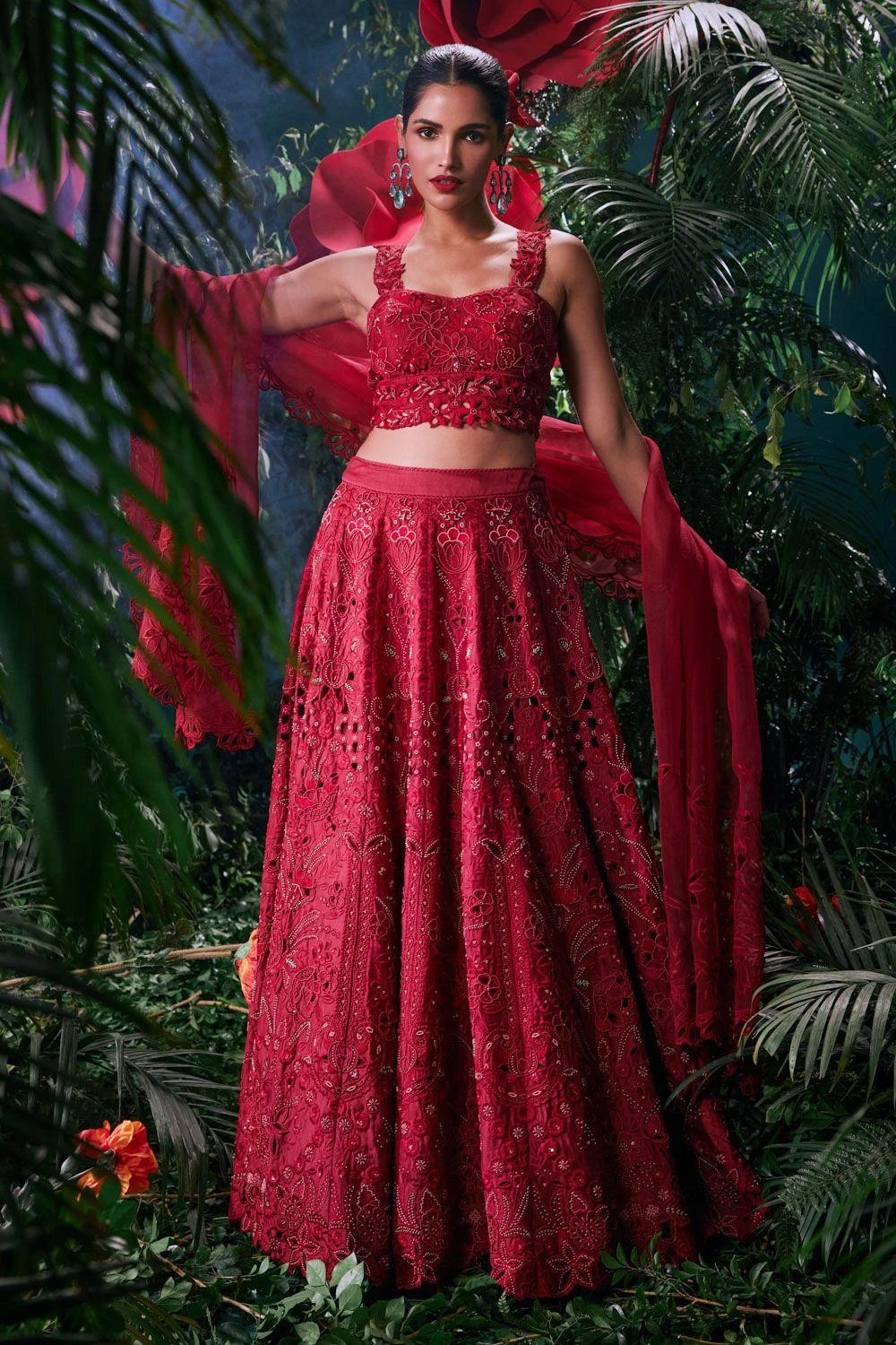 Chandrima Red Tonal Cutwork Bustier