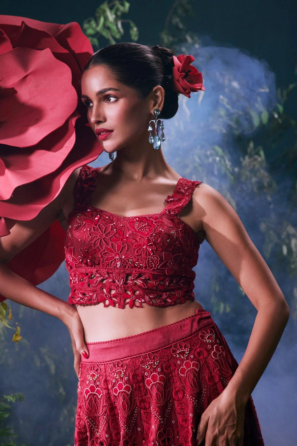 Chandrima Red Tonal Cutwork Bustier - Image 2