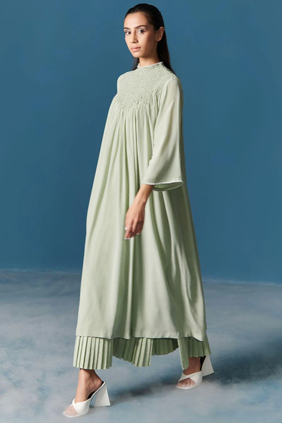 ILK Green Smocked & Gathered Dress - Image 2