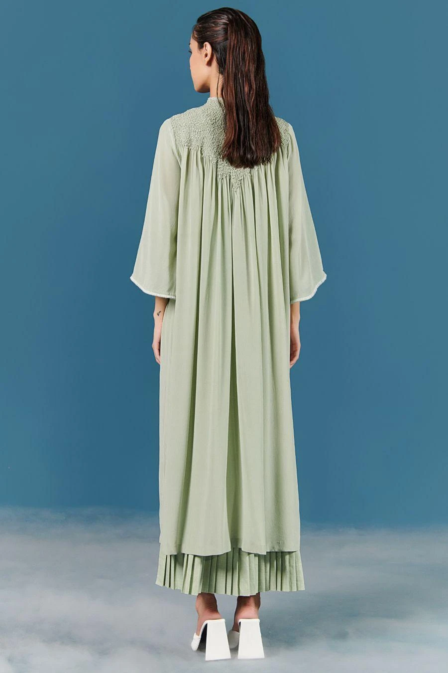 ILK Green Smocked & Gathered Dress - Image 4