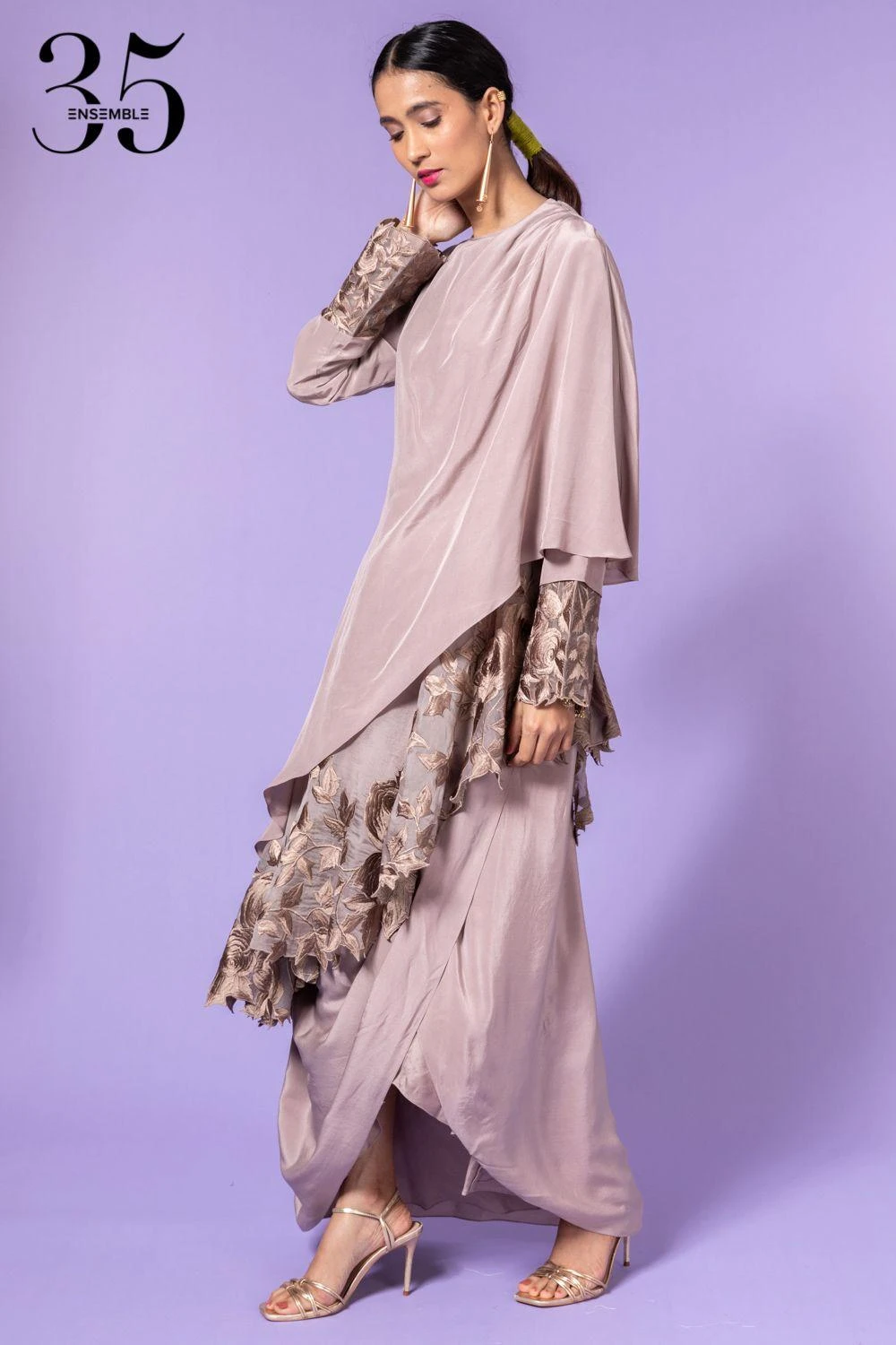 Aikeyah Grey Embroidered Layered Dress - Image 2