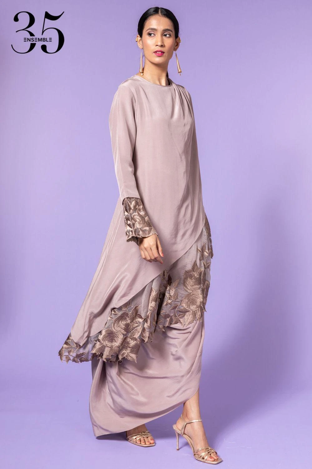 Aikeyah Grey Embroidered Layered Dress - Image 3
