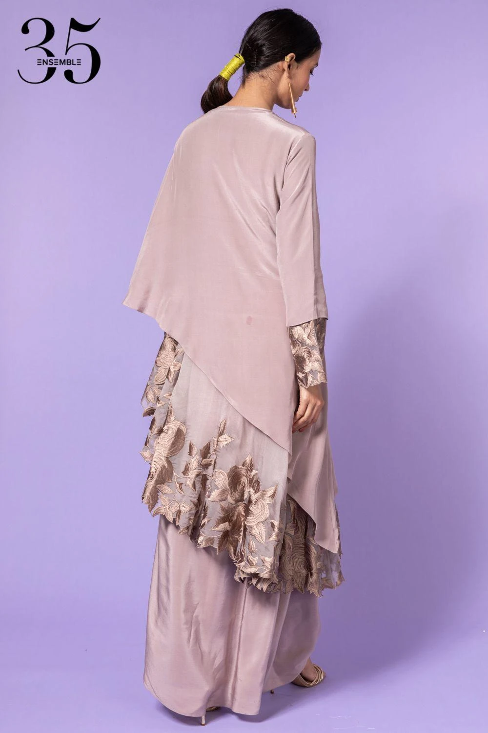 Aikeyah Grey Embroidered Layered Dress - Image 5