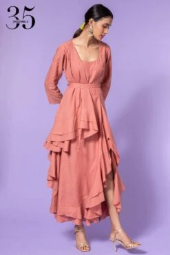 Aikeyah Pink Layered Dress With Belt