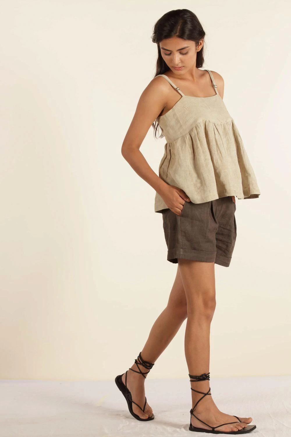 Urbania Beige Linen Spaghetti Top - Image 2