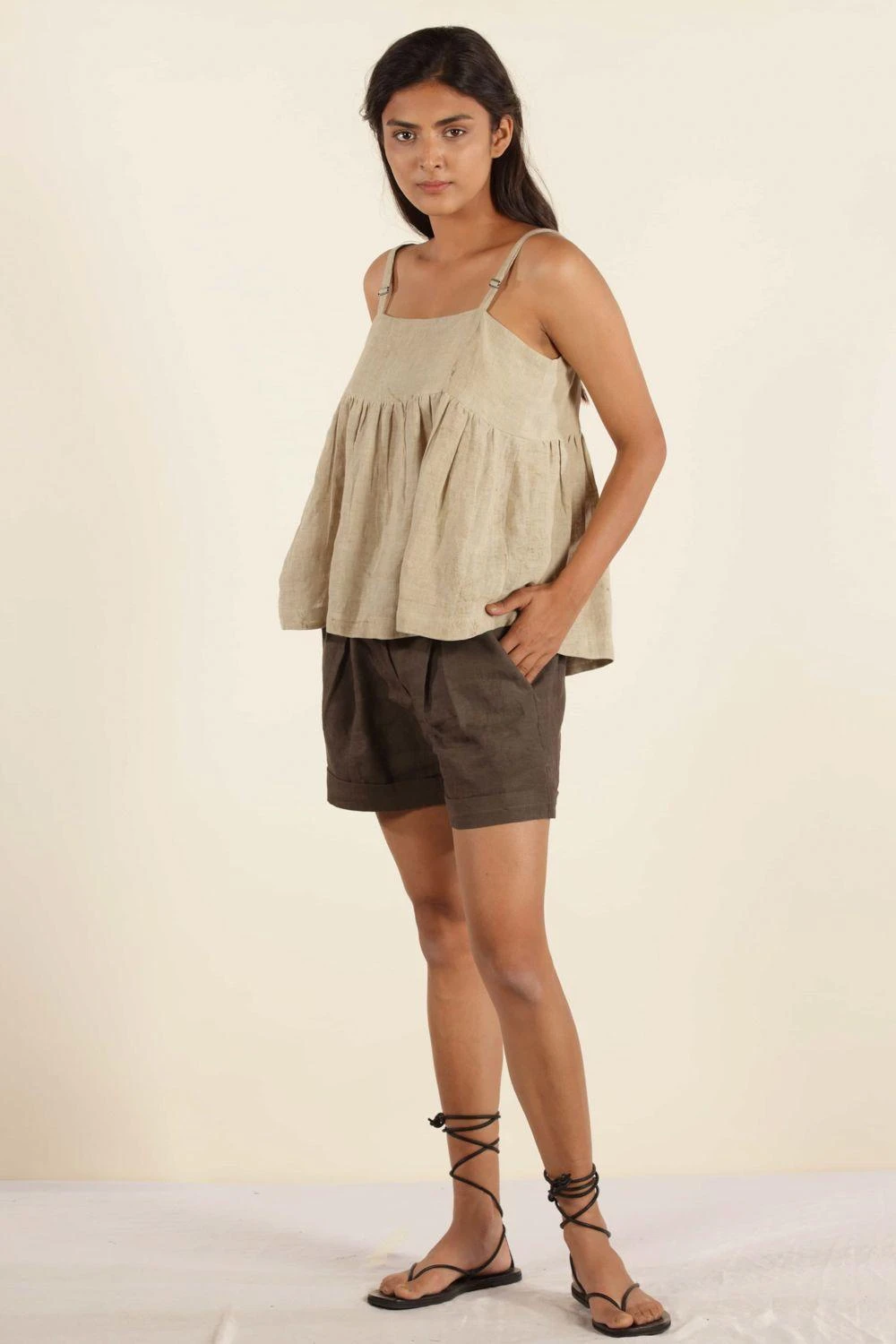 Urbania Beige Linen Spaghetti Top - Image 3