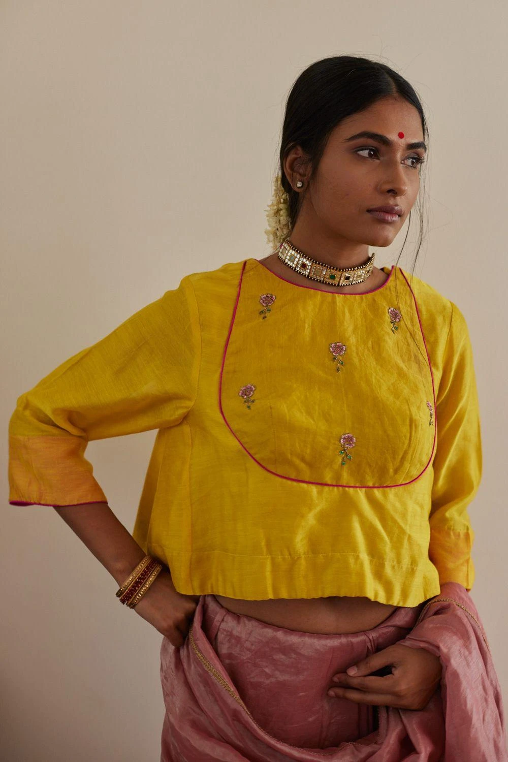 Shorshe Yellow Angrakha Blouse