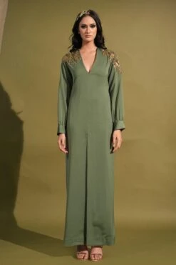 Nikita Mhaisalkar Jade & Gold Embellished Dress