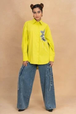 Dhruv Kapoor Lime Handcrafted Oversized Shirt
