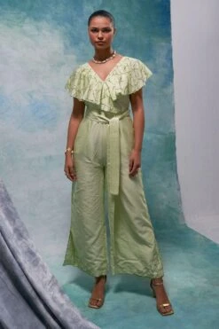 Sakshi Khetterpal Floral Infused Chanderi Frill Jumpsuit