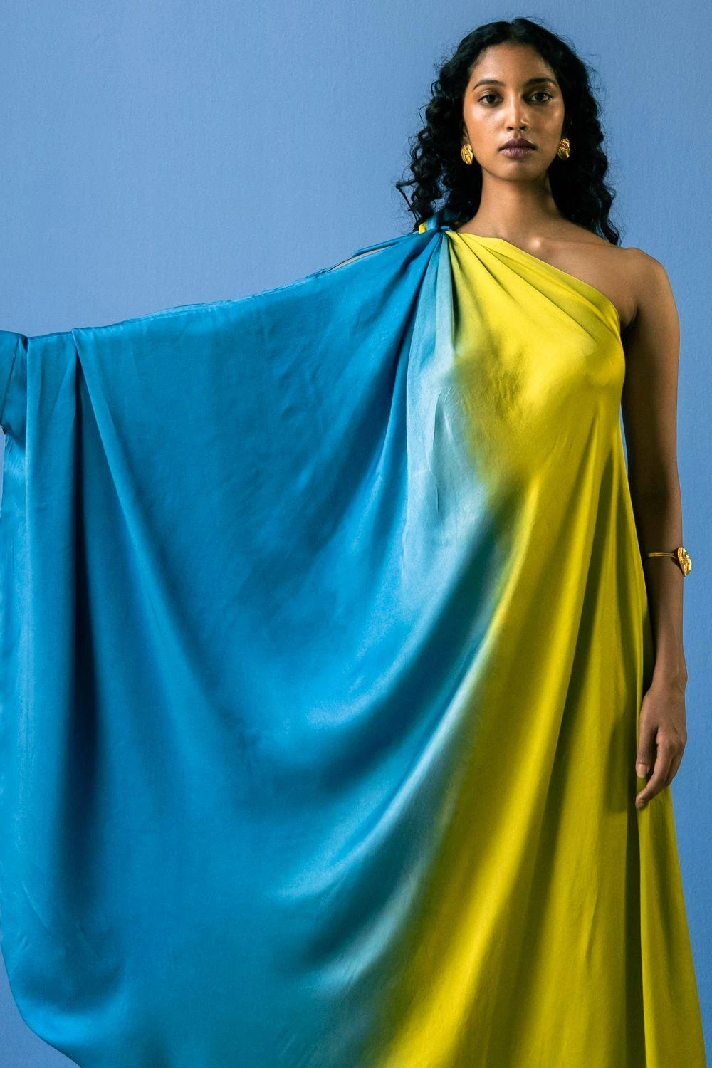 Studio RIGU Leheriya Blue & Lime Toga Style Dress - Image 2